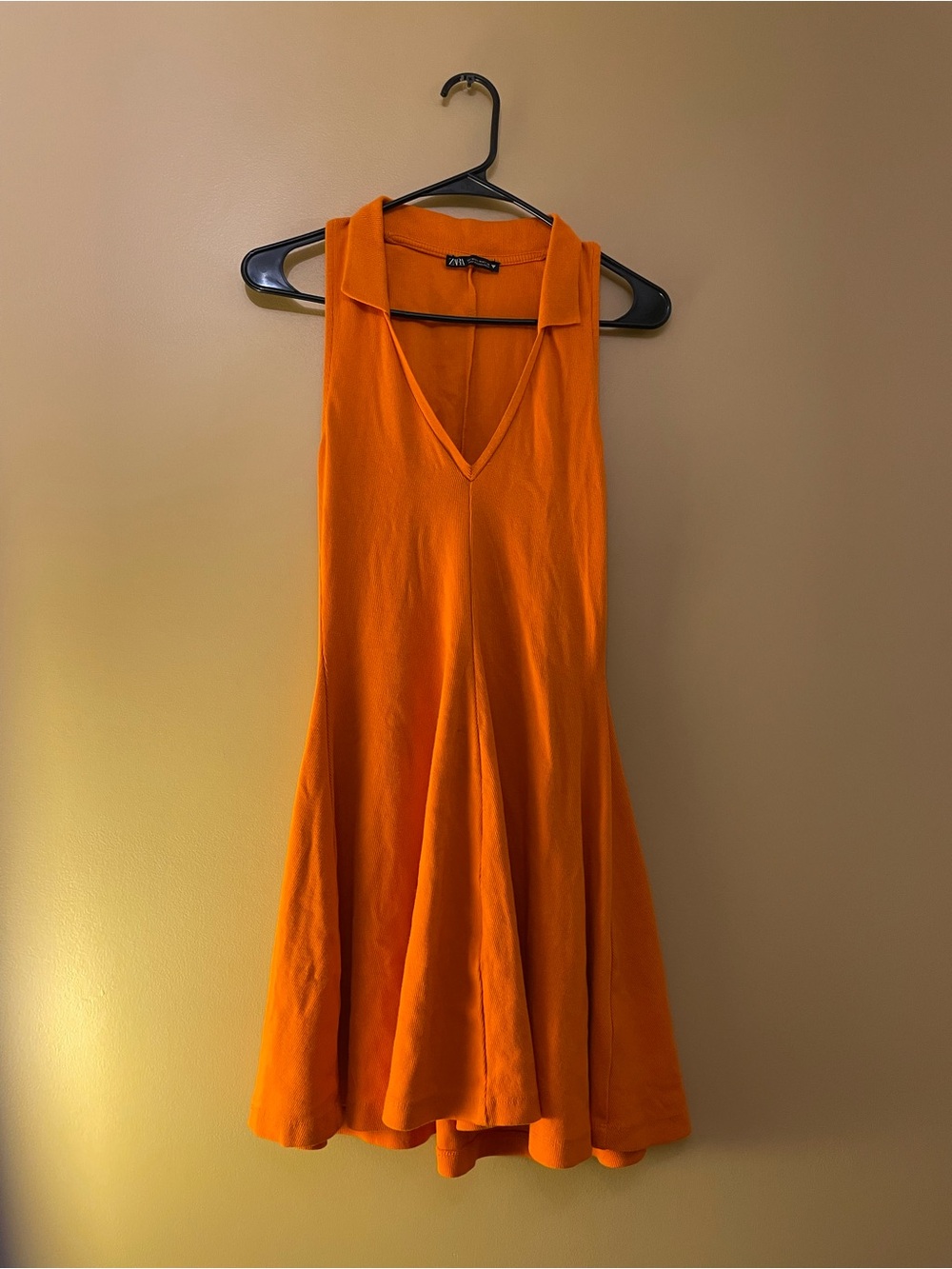 Zara Vibrant Orange Sleeveless V-Neck Dress